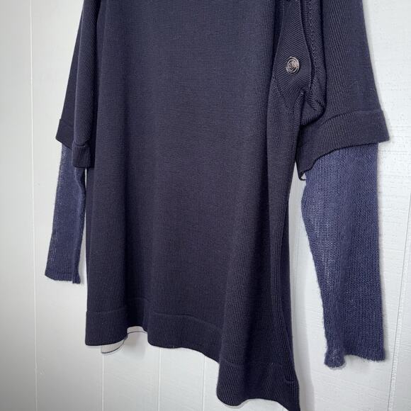 Marina Rinaldi Women’s Mock Neck Sweater Button Detail Navy Size XL - Picture 4 of 5